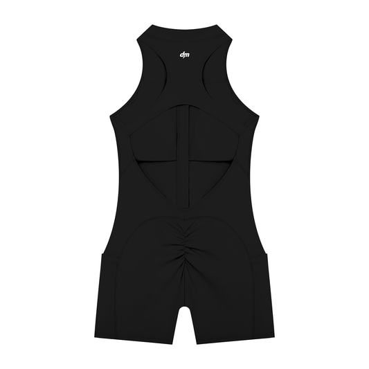 Black Dashoumode Women's Quarter-Zip Yoga Romper