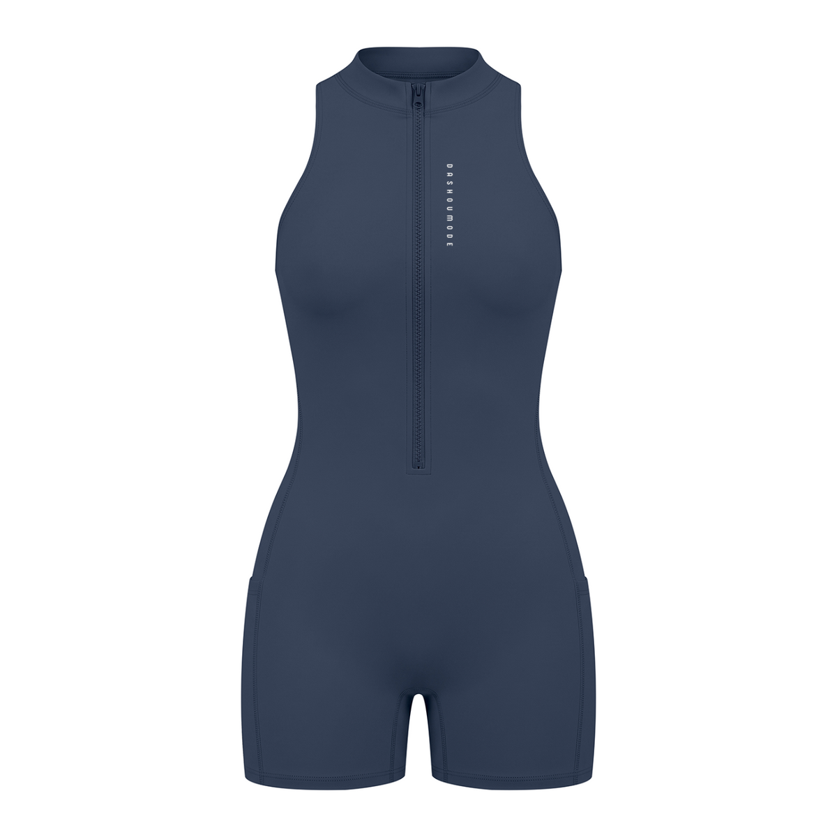 Black Dashoumode Women's Quarter-Zip Yoga Romper
