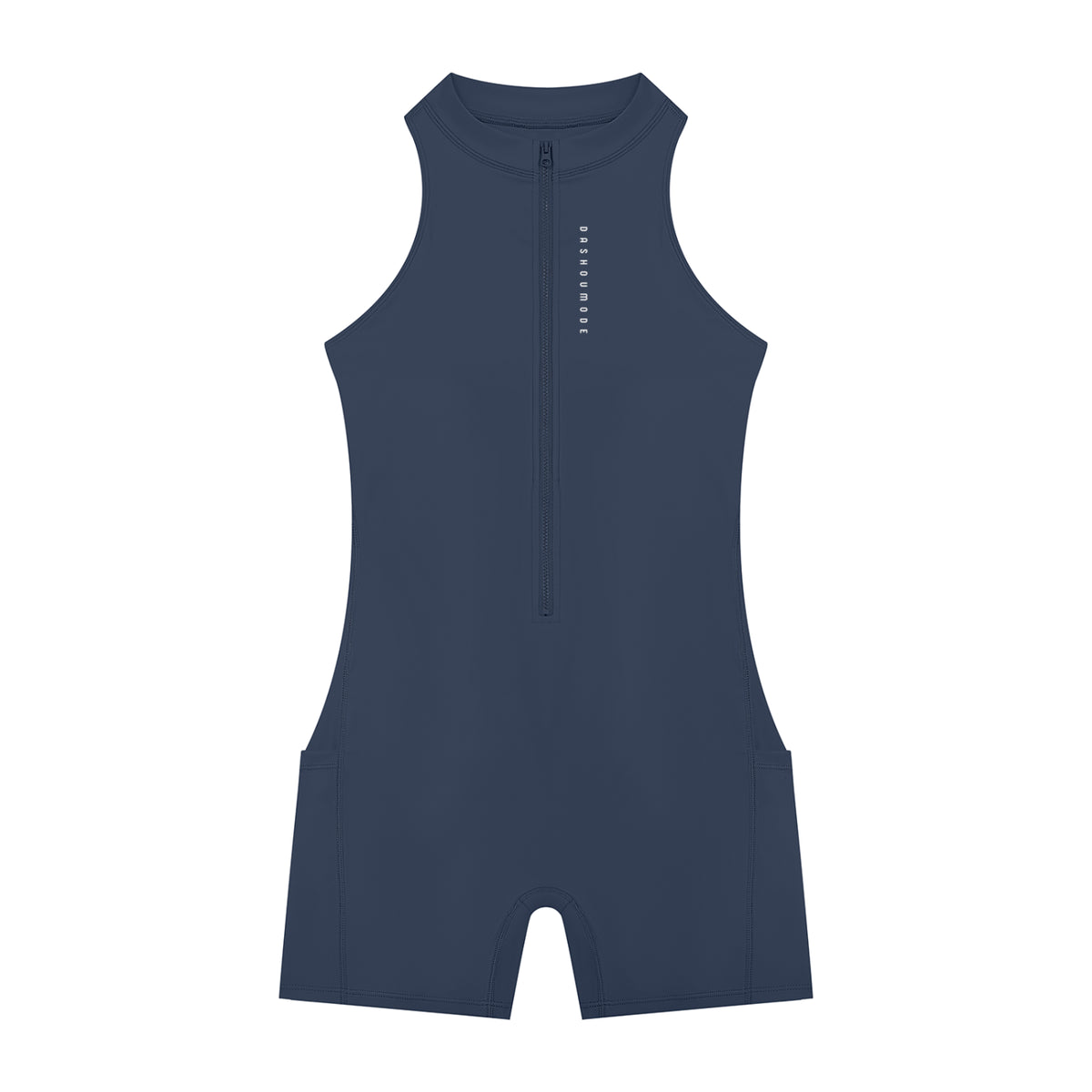 Black Dashoumode Women's Quarter-Zip Yoga Romper
