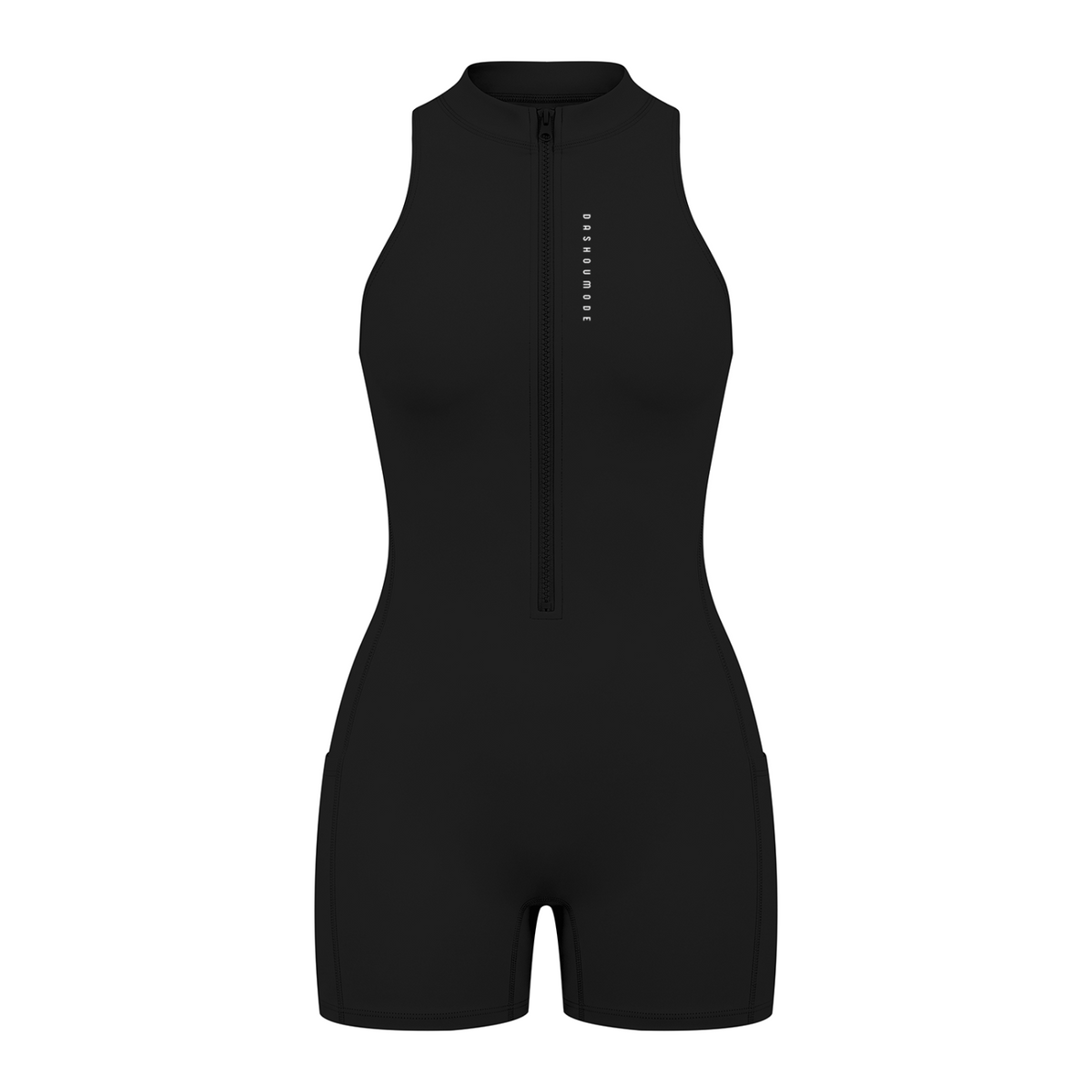 Black Dashoumode Women's Quarter-Zip Yoga Romper