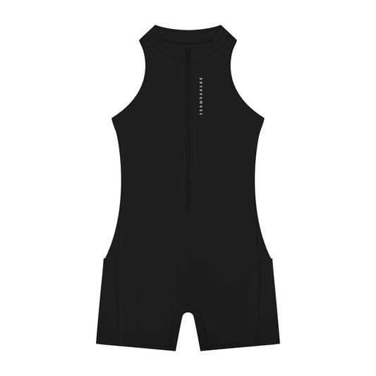 Black Dashoumode Women's Quarter-Zip Yoga Romper